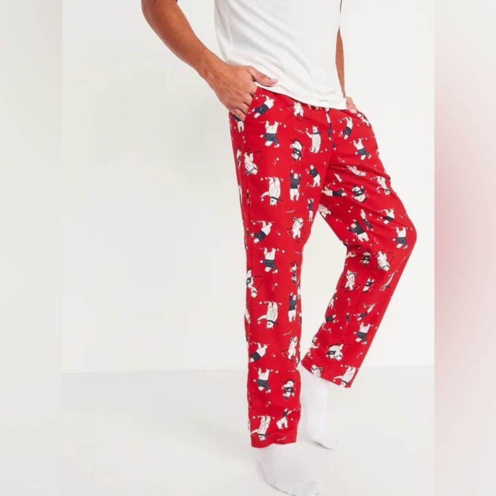 Old Navy Printed Flannel Pajama Pants Holiday Festive Polar Bears Men Med Red